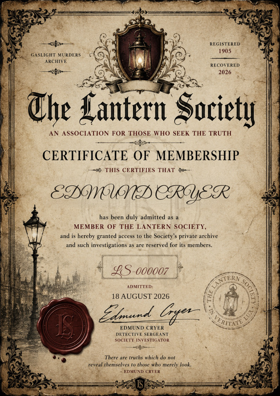 Lantern Society membership certificate